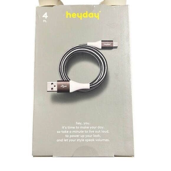 Heyday 4ft Charge Cable Micro USB to USB-A Braided Cable White/Gunmetal Android - Picture 2 of 4